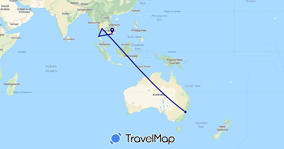 TravelMap itinerary: driving in Australia, Thailand, Vietnam (Asia, Oceania)